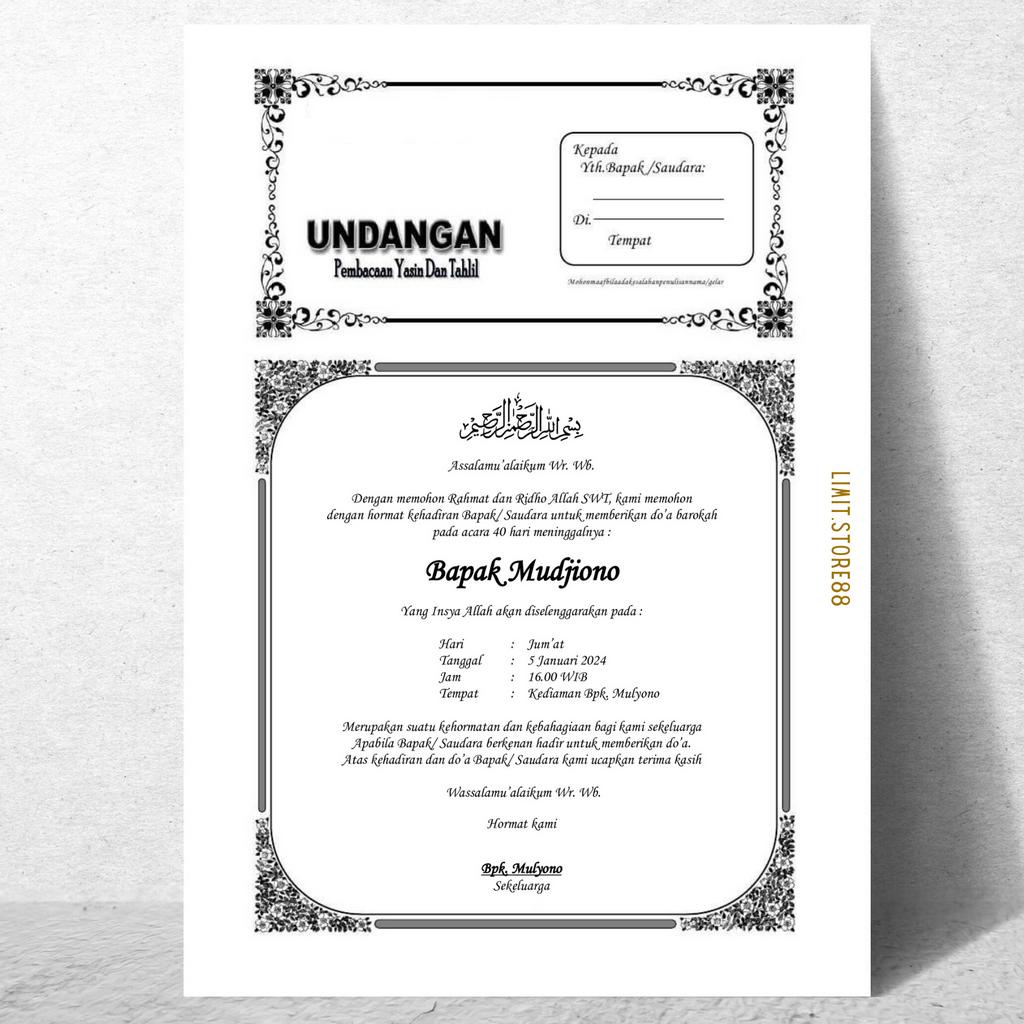 Jual Undangan Tahlil, Walimahan, Selapan, Khitan, dll Ukuran A4