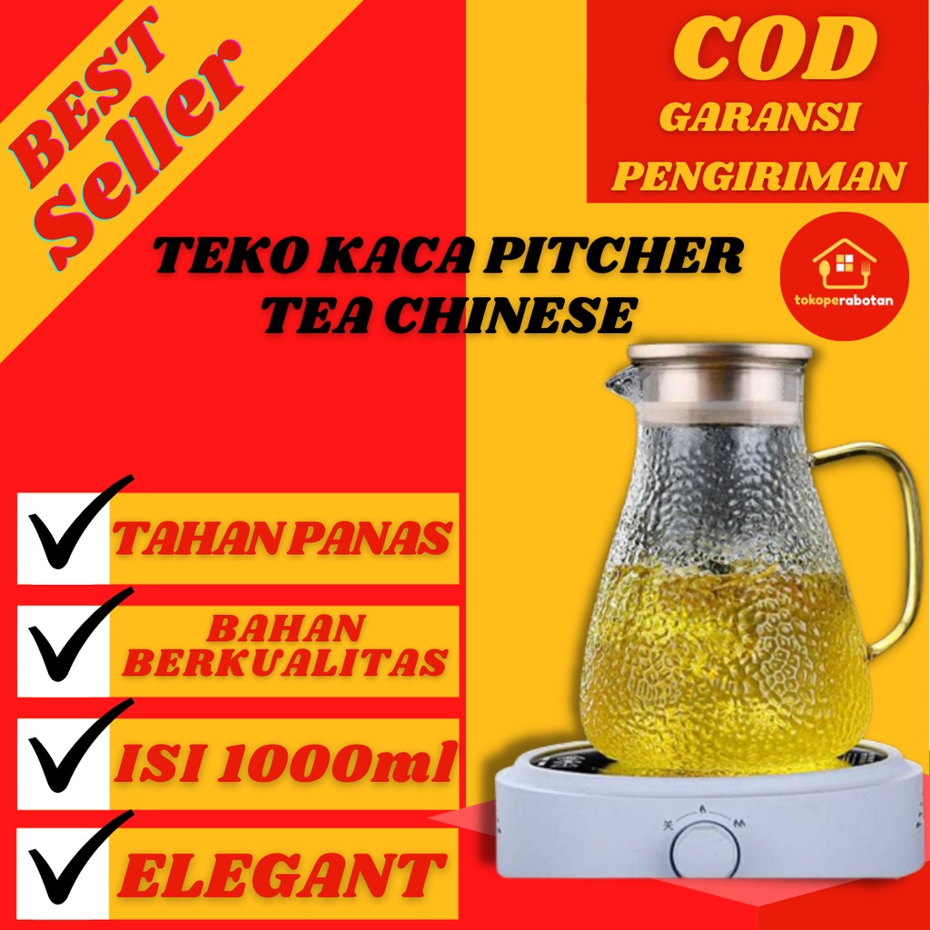 Jual Teko Kaca Pitcher Tahan Panas Teh Chinese Teapot Borosilicate Glass 1500ml Shopee Indonesia 8237