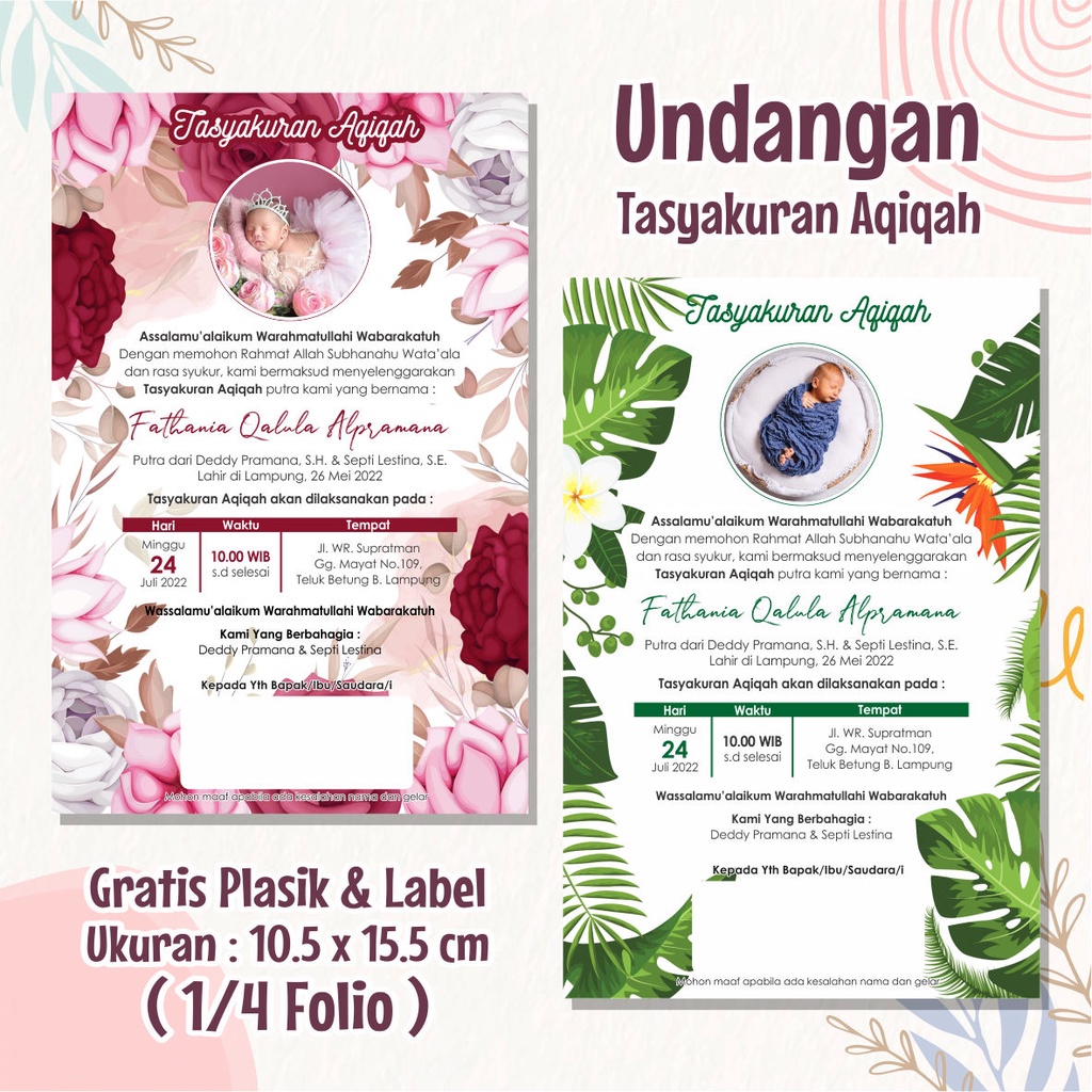 Jual Undangan Aqiqah / Undangan Tasyakuran Aqiqah / Undangan Bayi