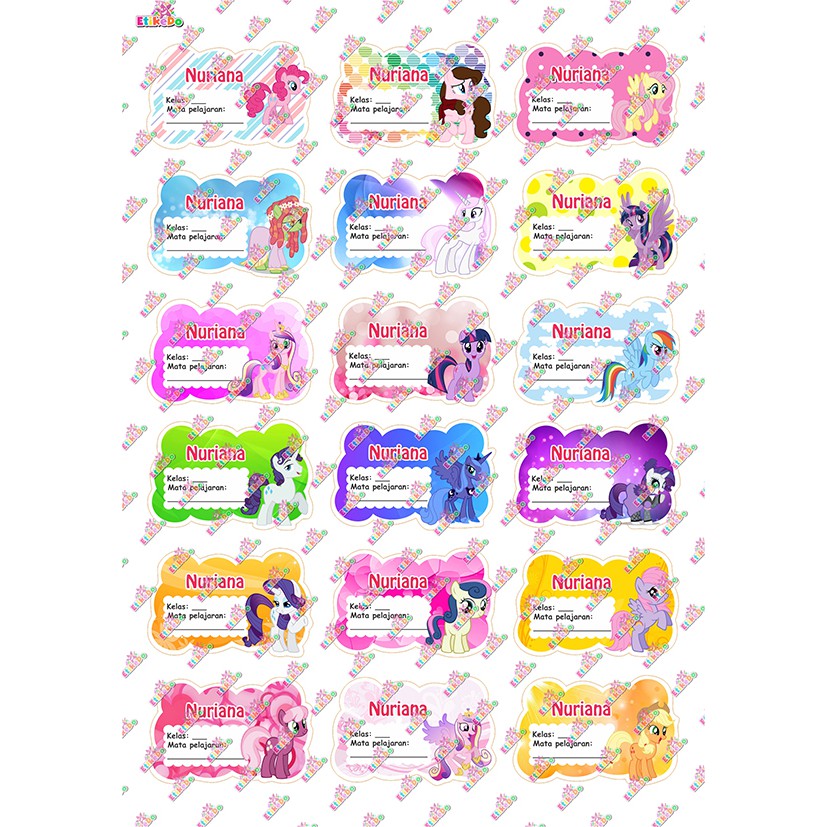 Jual LABEL NAMA LITTLE PONY 72 STIKER-ANTI AIR/ROBEK/LUNTUR -2 Nama ...