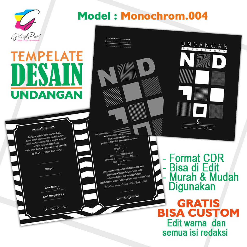 Jual Desain Undangan Khitanan, Hitam Putih, GRATIS Edit!! | Shopee