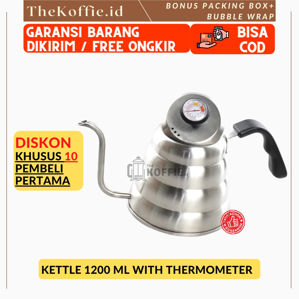 Jual Coffee Maker Pot V60 Drip Kettle Teko Barista 960ml With Thermometer Silver Gooseneck 3747