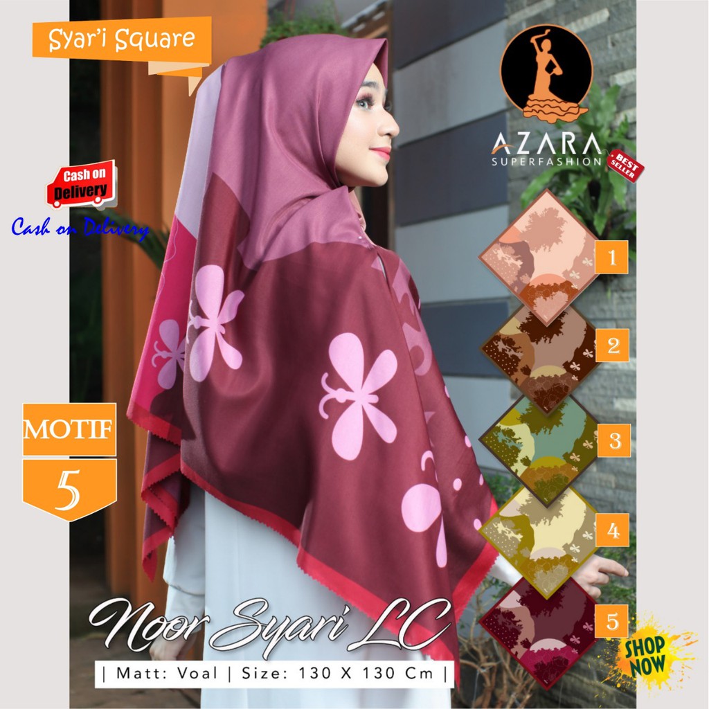Jual Jilbab Segi Empat Noor Syari Laser Cut Voal Motif 5 by Azara Scarf