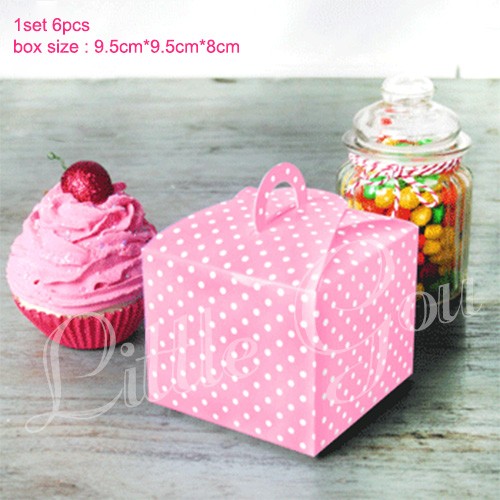 Jual Box Cupcake Polkadot single isi 6pcs / Dus Souvenir Kue Dot untuk