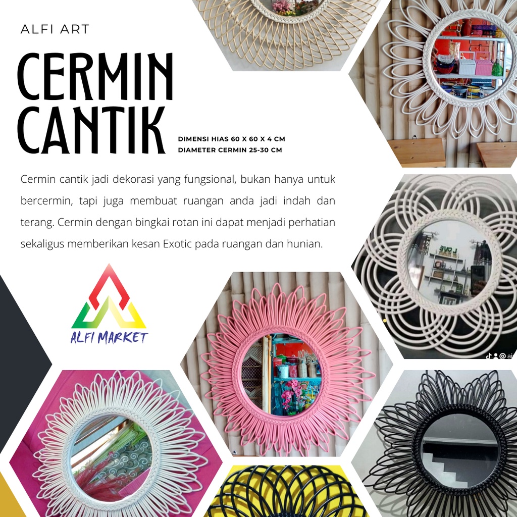 Jual Cermin Dinding Cermin Bulat Mirror Dekor Rotan Cermin Rotan ...