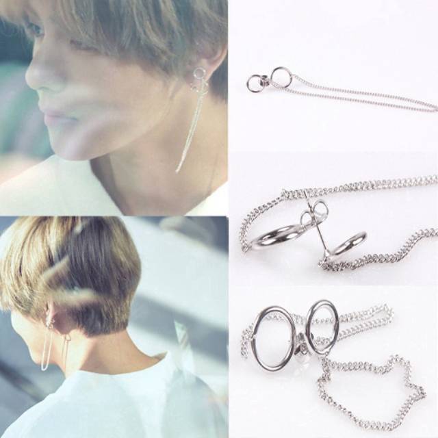 BTS V KIM TAEHYUNG RELICA SILVER TONE DNA ERA PIERCED EARRINGS NEW