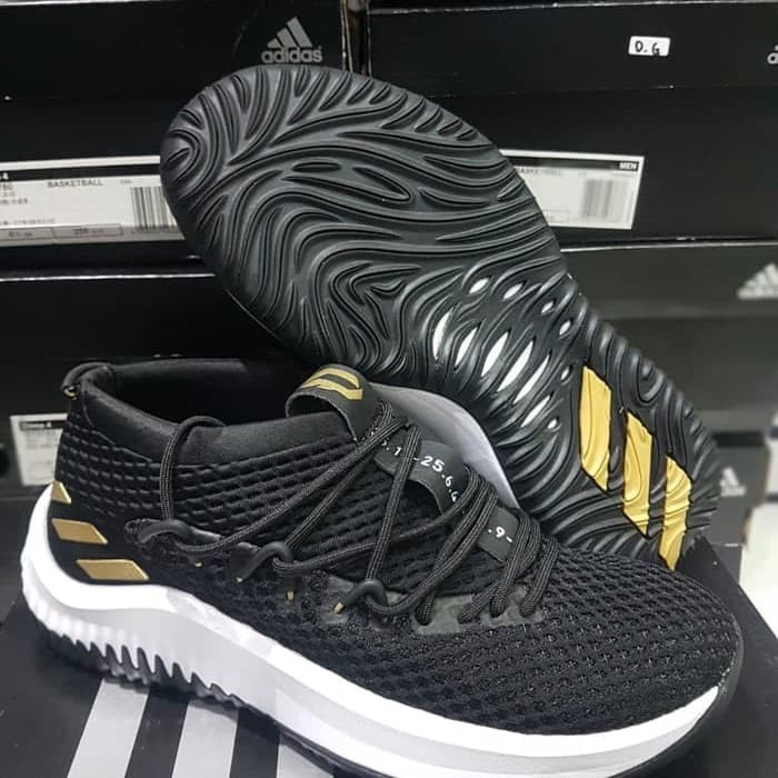 Adidas dame 4 black cheap gold