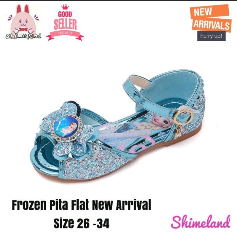 Sepatu Frozen Elsa Glitter Import Flat Shoes Anak Perempuan