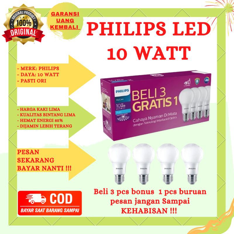 Jual Lampu Philips Led 10 Watt BELI 3 GRATIS 1 Bohlam Lampu Philips Led