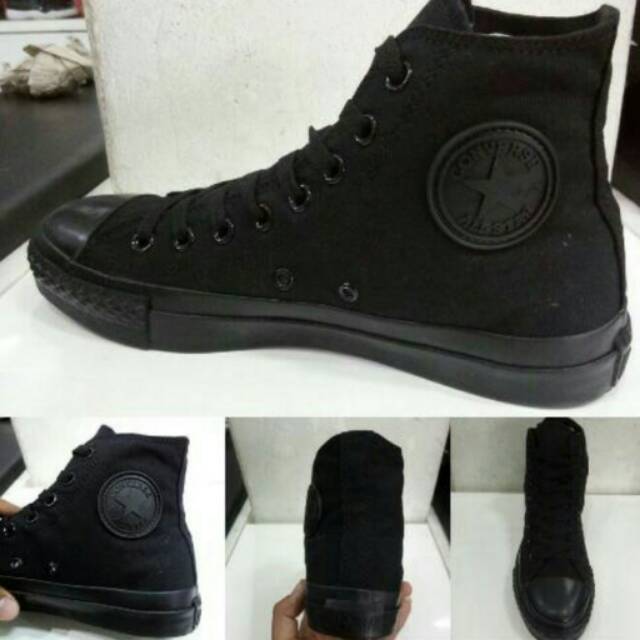 Jual Sepatu Converse Allstar High Tinggi Hitam Polos Fullblack Sekolah