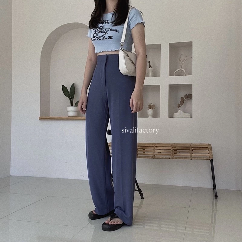 SIVALI Cozie Pants | Highwaist Cullote Pants - Rib Knit Pants - Celana Kulot Wanita - Petite Friendly - Celana Anti Kusut 338 - foto 1