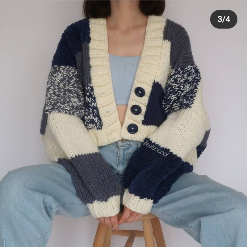 Jual Custom Cardigan Rajut Kotak² (Patchwork Crochet) | Shopee Indonesia