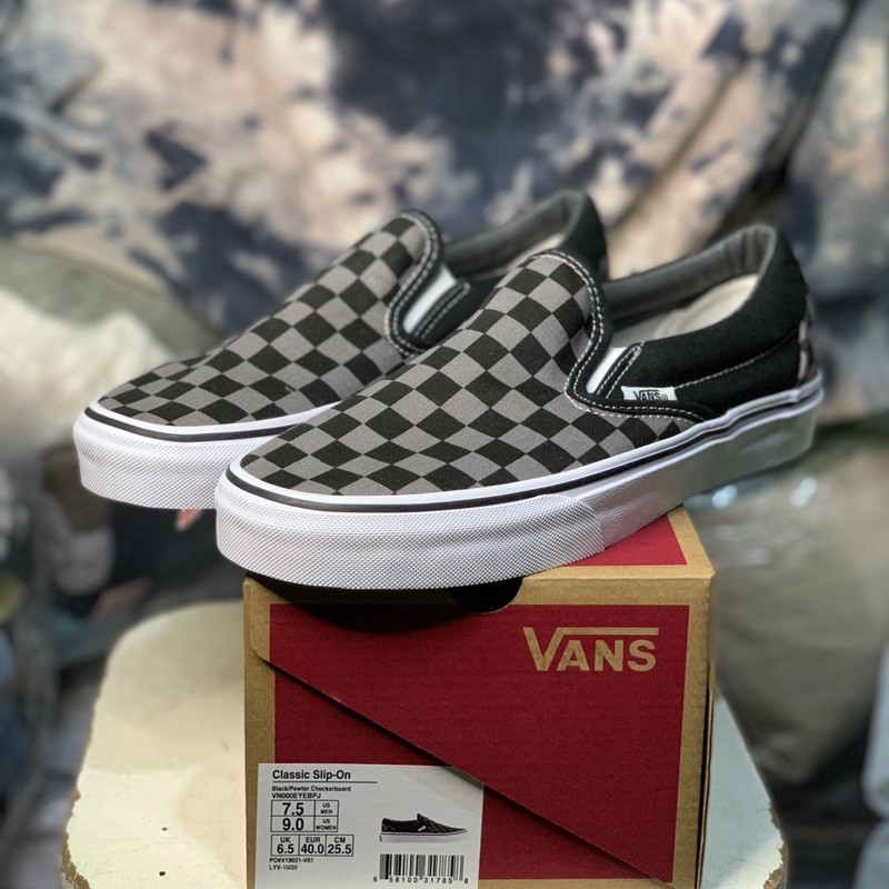 Jual VANS SLIP ON PEWTER CHECKERBOARD BLACK GREY Shopee Indonesia