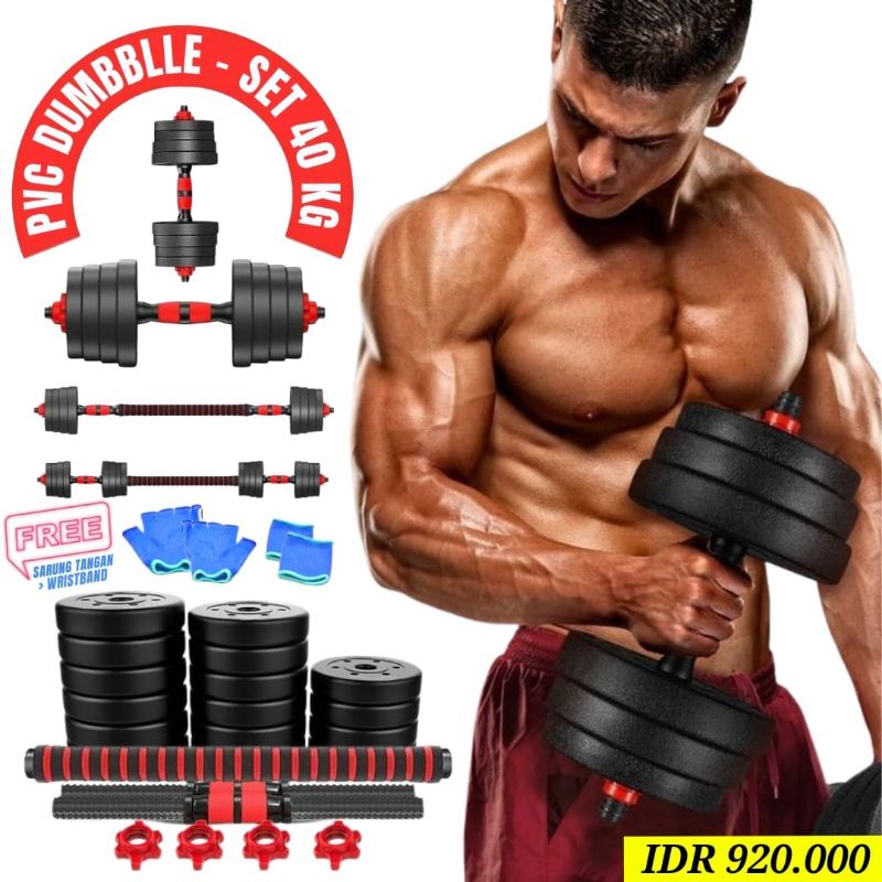 Jual BARBEL PVC DUMMBELL SET 40KG | Shopee Indonesia