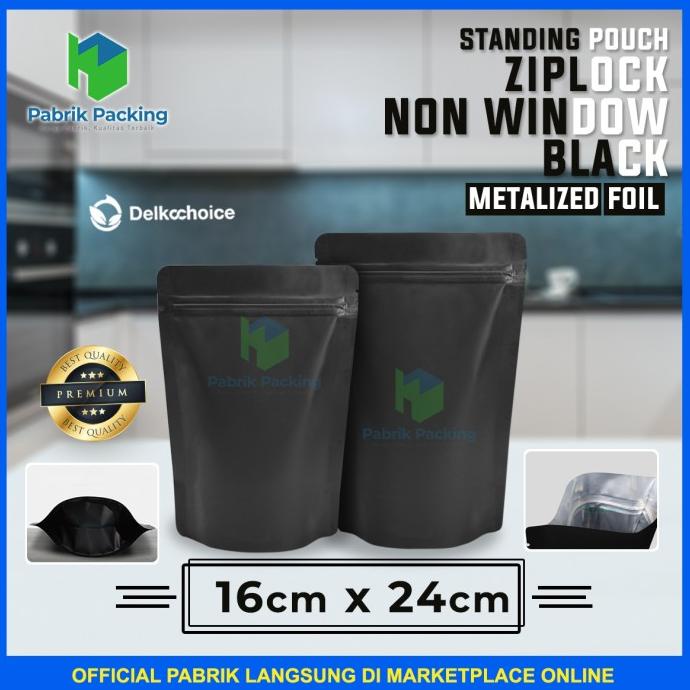 Jual STANDING POUCH ZIPLOCK NON WINDOW BLACK METALIZED FOIL 16x24 CM ...