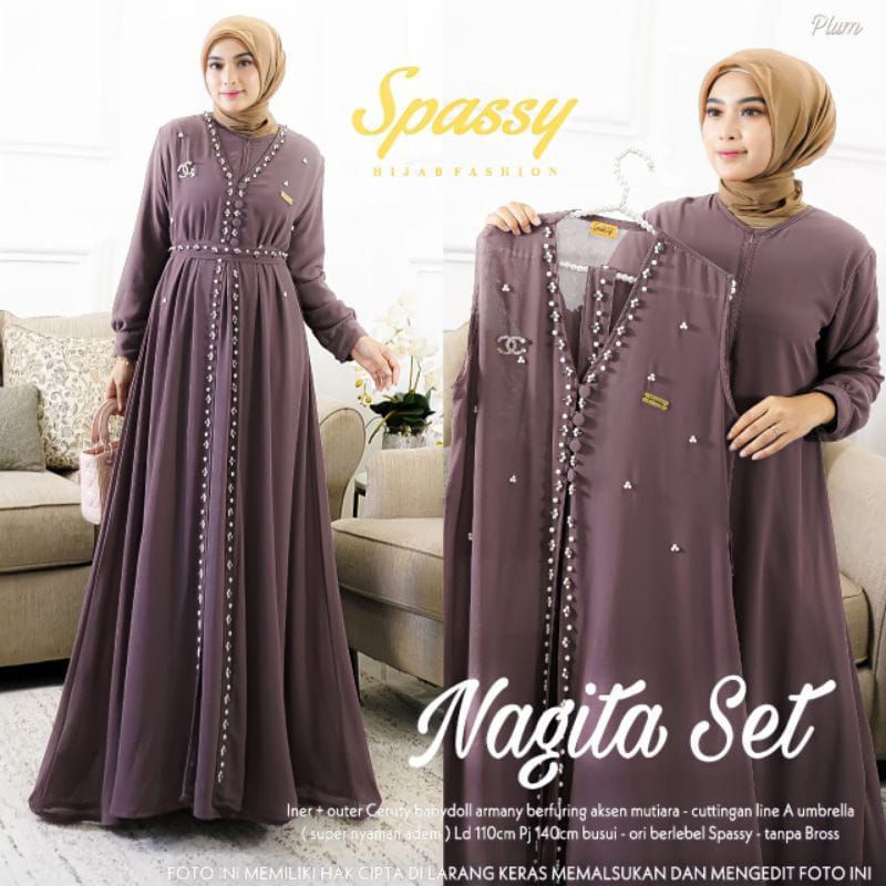 Jual Baju Gamis Wanita Muslim Nagita Set Maxy Fashion Perempuan Dewasa