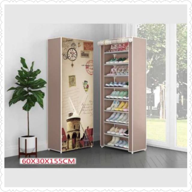 Jual Rak sepatu kain shoe rack lemari sepatu portable 10 susun 9 rangka ...