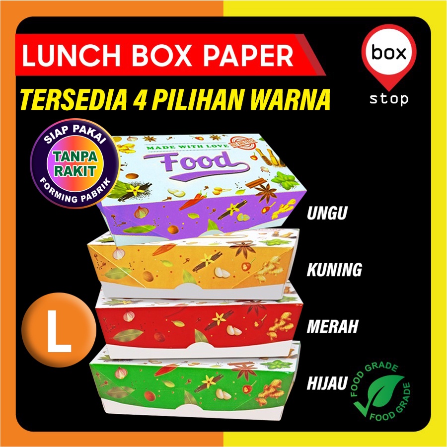 Jual Lunch Box Paper FOOD - VARIASI WARNA | (L) LARGE ( 50 pc ...