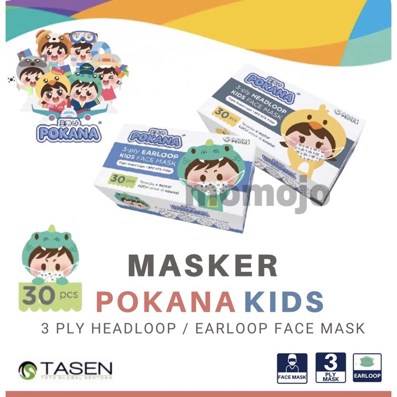 Jual MASKER POKANA KIDS MASKER ANAK EARLOOP 3 PLY ISI 30 PCS | Shopee ...