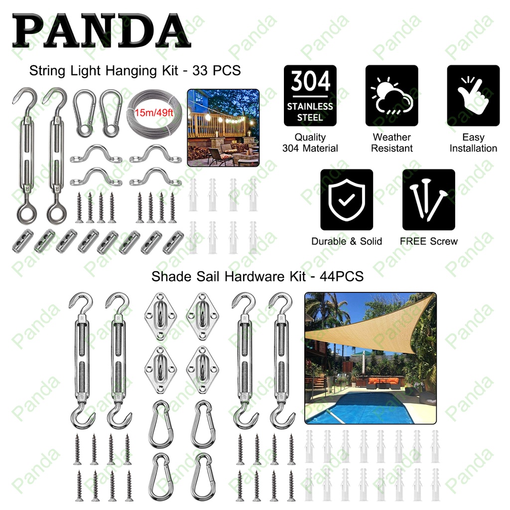 Jual Shade Sail Hardware Kit 44PCS / String Light Hanging Kit 33PCS 304 ...