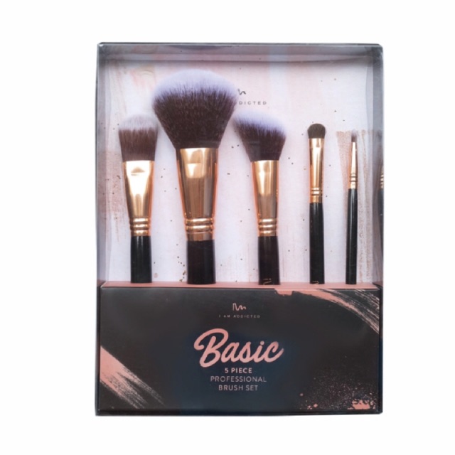 Basic Brush Set - I Am Addicted | Kuas set essential daily makeup brush set powder foundation blush contour eyeshadow eyeliner