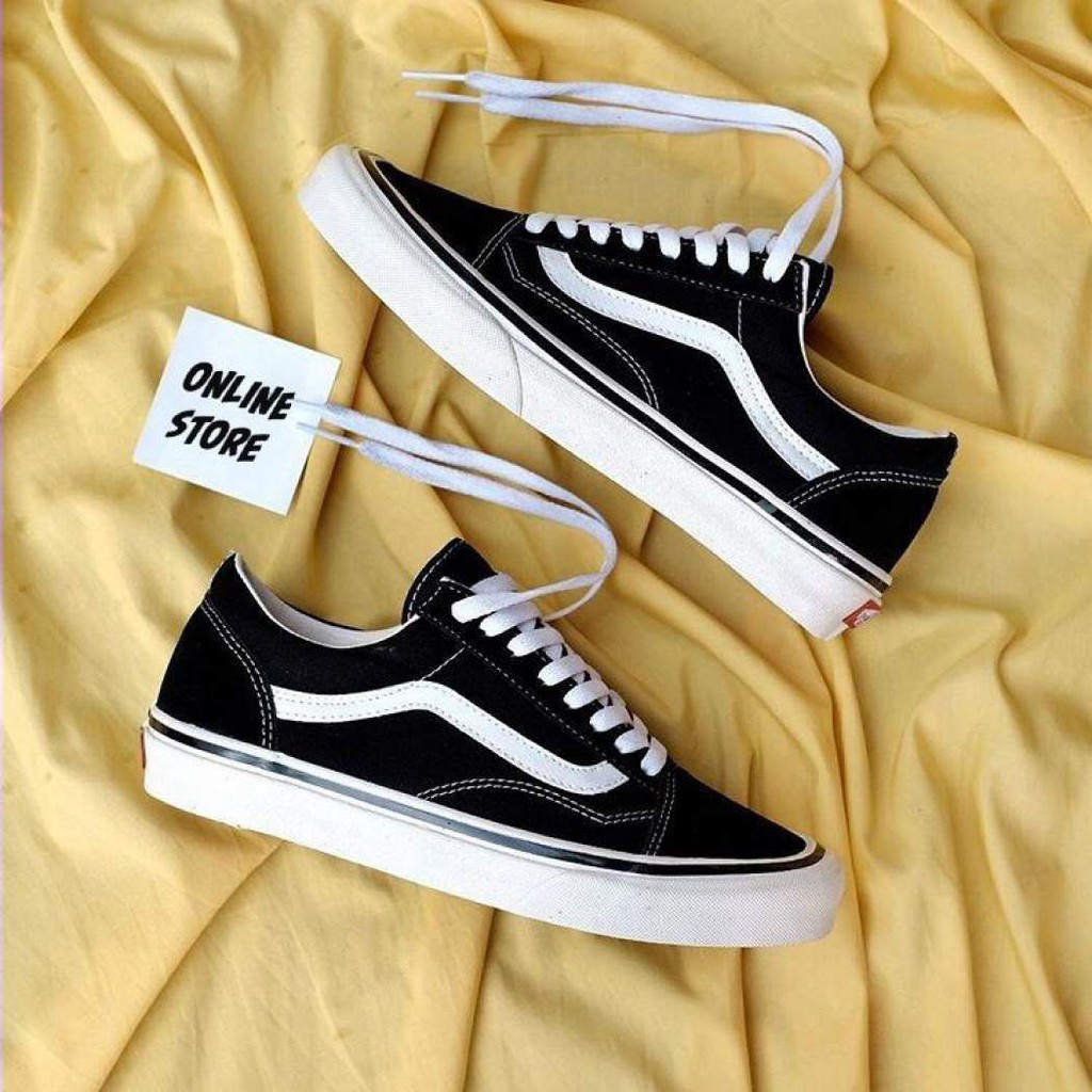 TERMURAH SEPATU PRIA WANITA VANS OLD SKOOL BLACK WHITE PREMIUM DT SKATE  SNEAKER SEKOLAH