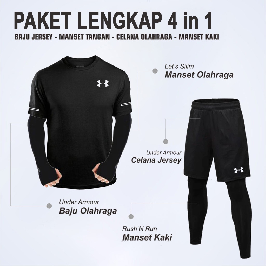 Jual Paket Lengkap Setelan Olahraga Pria Baju Kaos Olahraga Dryfit ...