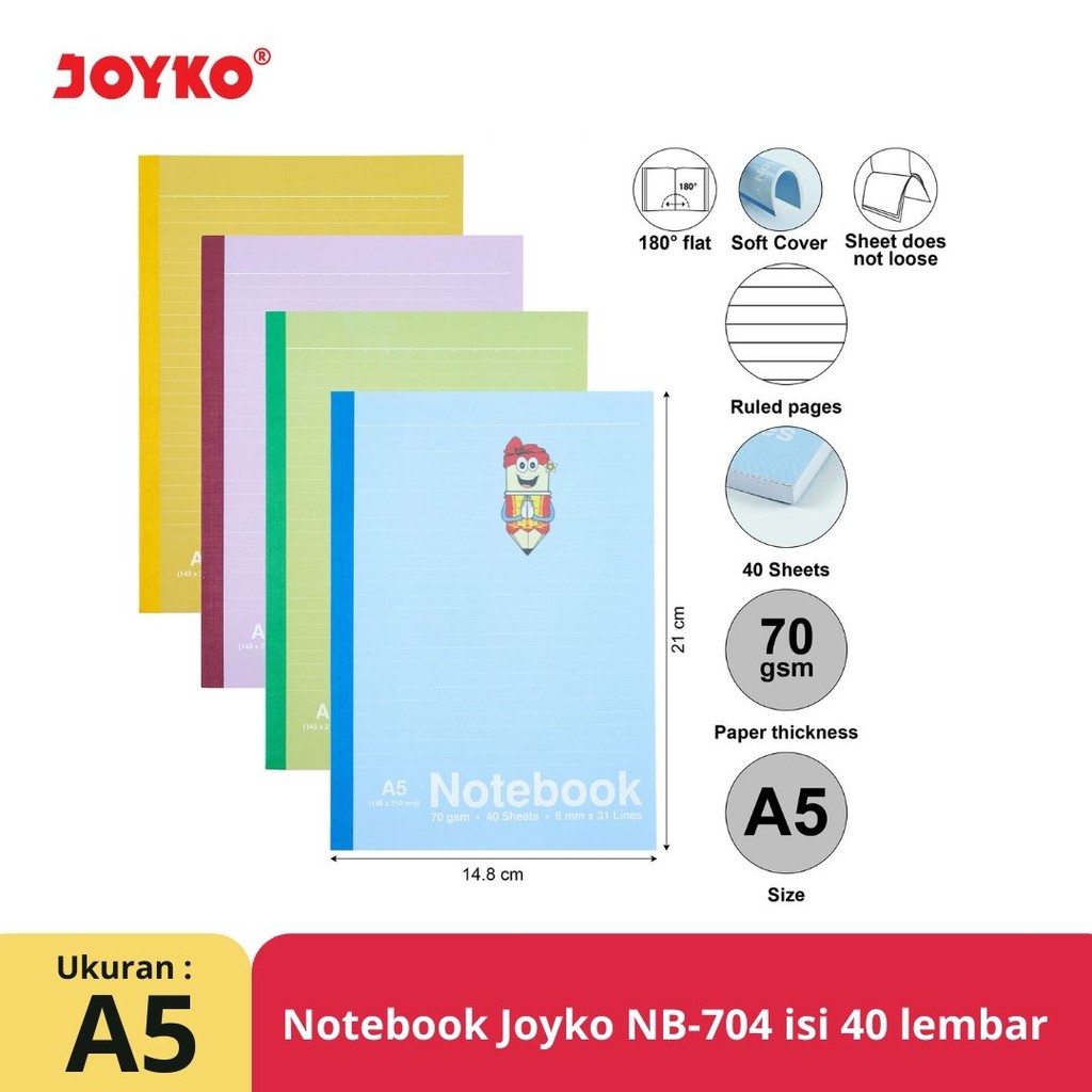 Jual Buku Tulis Catatan Bergaris Ruled Notebook Joyko Nb 704 A5 40