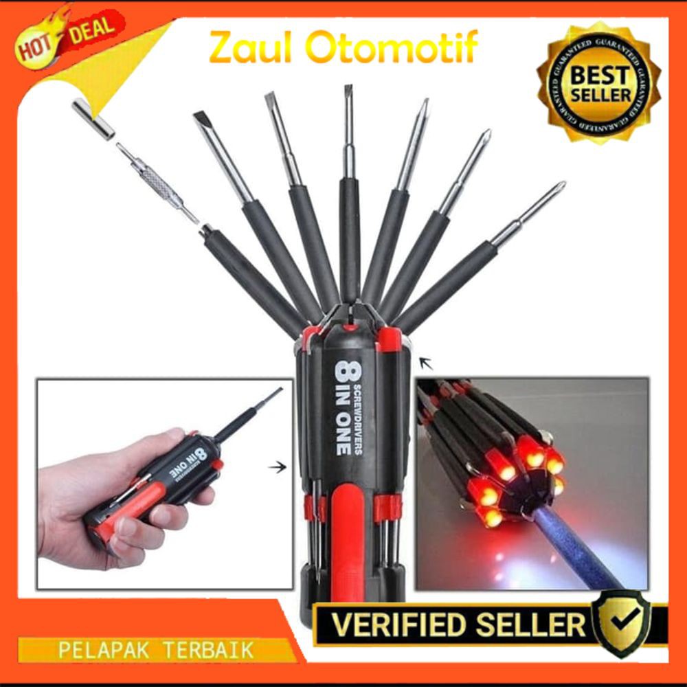 Jual Promo Set Obeng 8 in 1 Multi Screwdriver Tools Obeng Senter ...
