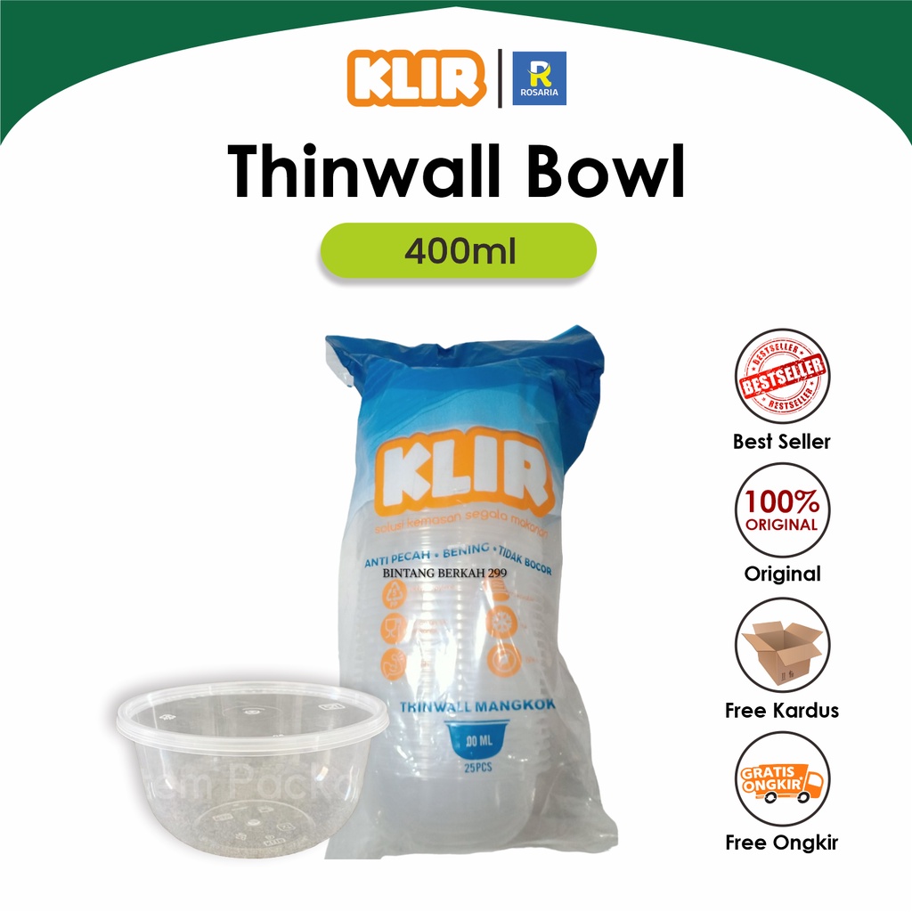 Jual Thinwall Mangkok 400ml Tutup Klir Anti Pecah Thinwall Cup Bowl