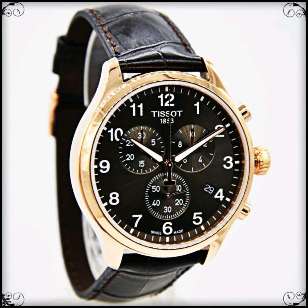 Jam Tangan Pria TISSOT 1853 T116.617.36.057.01 Chronograph Rose Gold Dark Brown Leather Premium