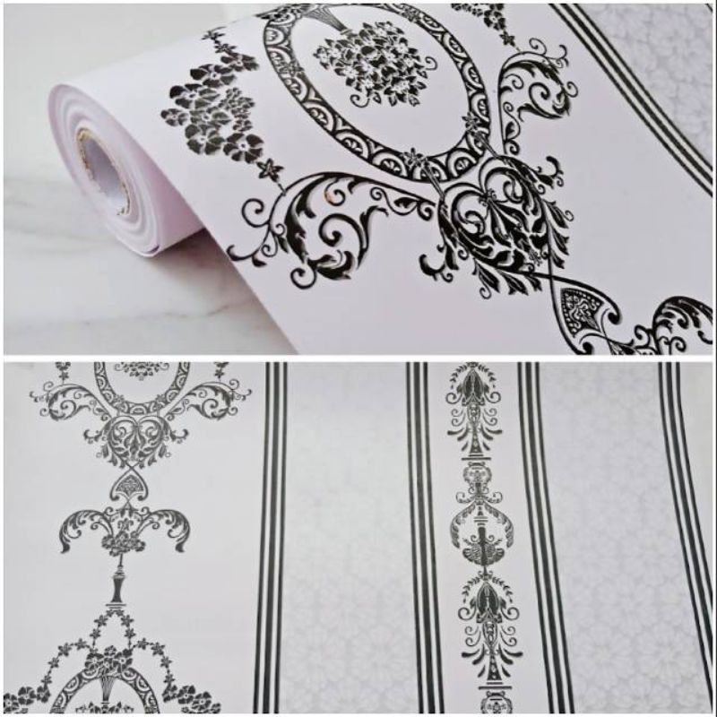 Jual Wallpaper Sticker Dinding Batik Salur Hitam Silver Dekorasi ...