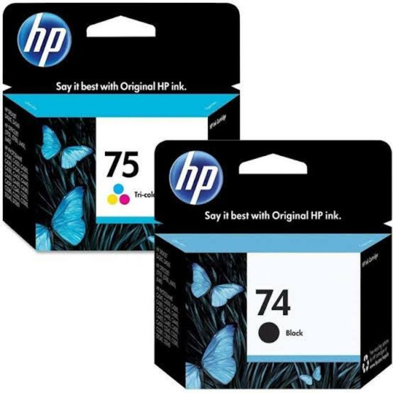 Jual tinta cartridge hp 74 black + 75 colour original for HP Deskjet