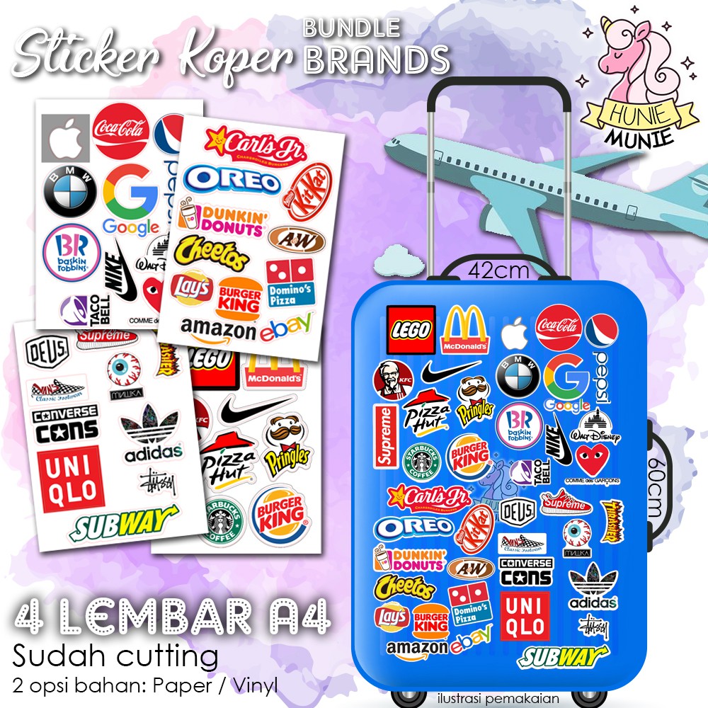 Jual Sticker Koper - Brands BUNDLE - 4 Lembar A4 - Brand Merk Logo ...