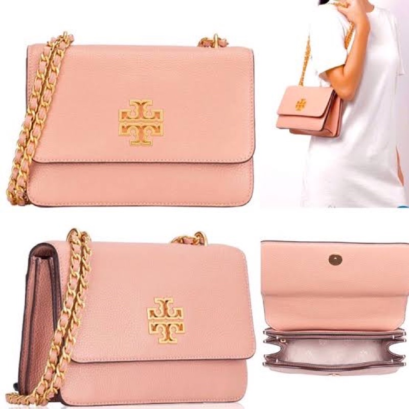 Jual tory burch britten flap small adjustable chain shoulder pink moon
