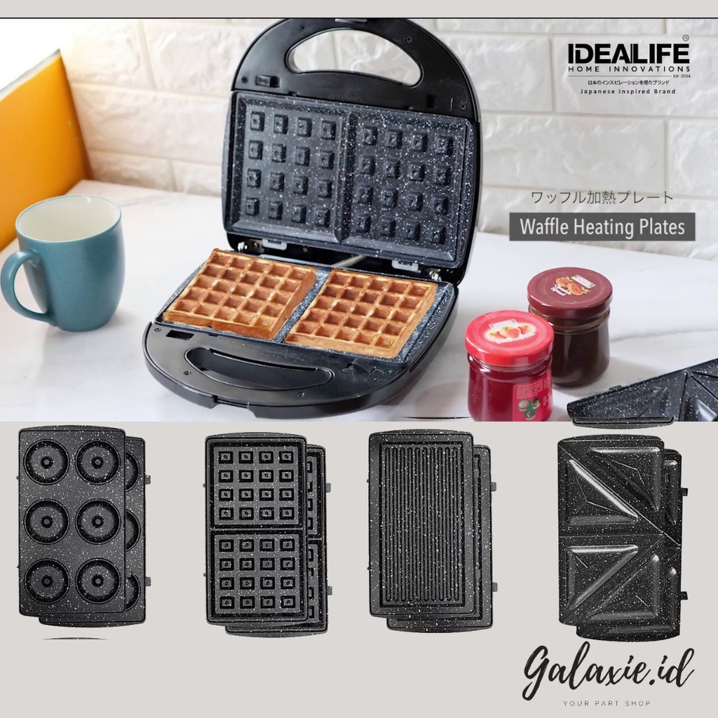 Jual Waffle Maker Electric IDEALIFE DAPAT 4 CETAKAN Waffle + Sandwich