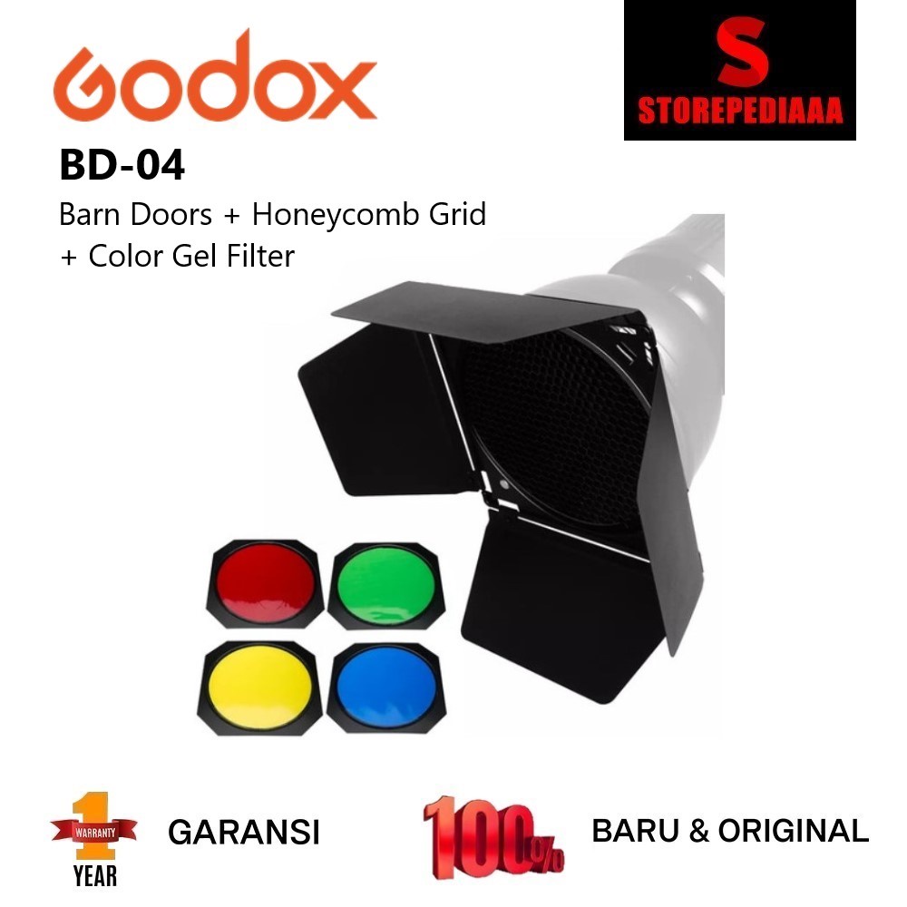 Jual Godox BD-04 Barndoor + Honeycomb Grid + 4 Color Gel Filter for ...