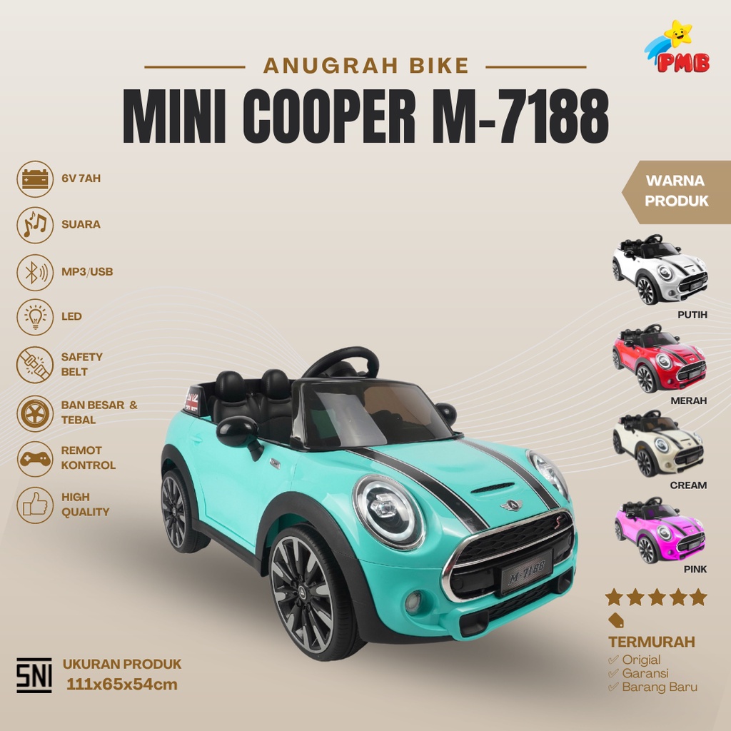 Jual Mainan Anak Mobil Aki Mini Cooper M-7188 Original PMB | Shopee ...