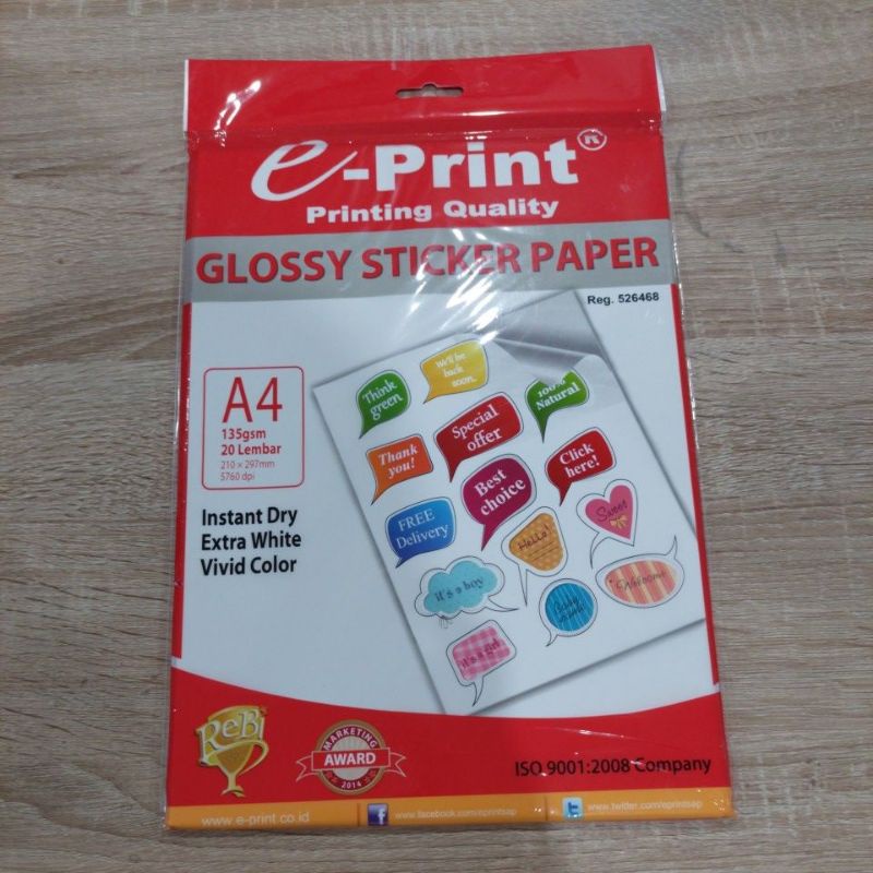 Jual Glossy Sticker Paper E Print A4 135gsm / Kertas Stiker Glossy EPrint Shopee Indonesia