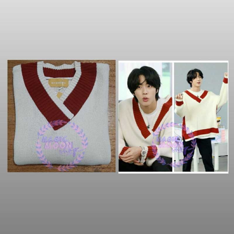 BTS JIN OUTFIT READY STOCK(TOLONG BACA KET)MAINBOOTH OVERSIZED SWEATER  IVORY 100% OFFICIAL