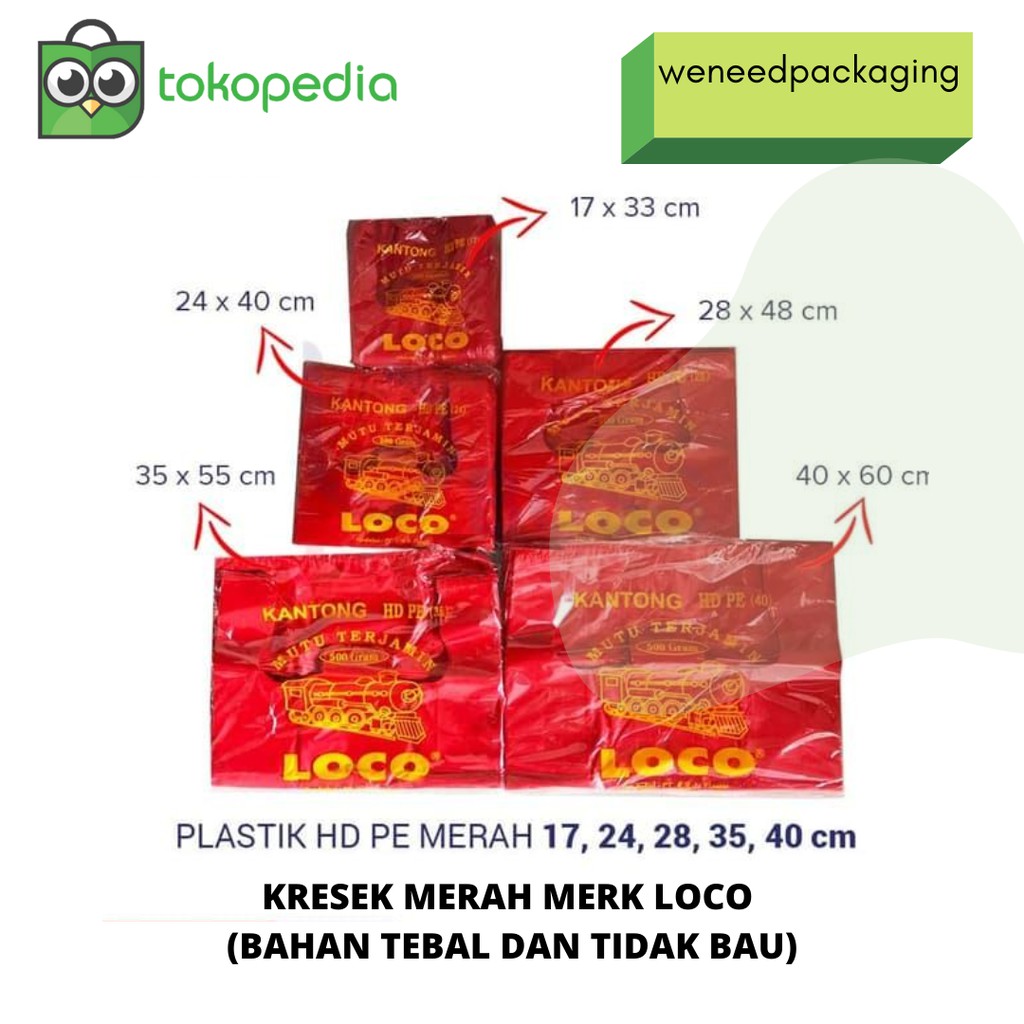 Jual Kantong Plastik Kresek Merah Hd Tebal Loco Ukuran 35 35 X 55 Cm Isi 500 Gram Shopee 2211