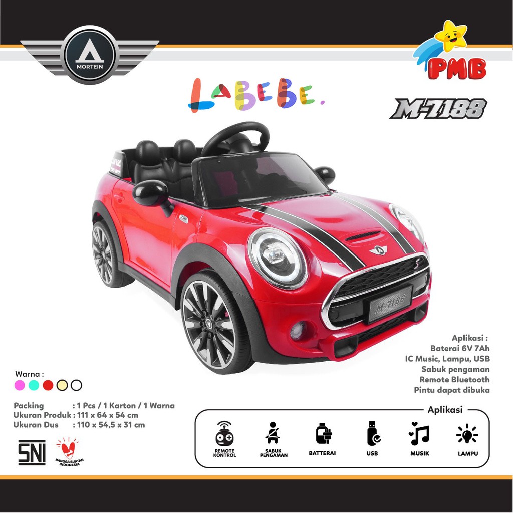 Jual PMB M-7188 Mini Cooper Mobil Aki Anak Lisensi Remote dan Gas
