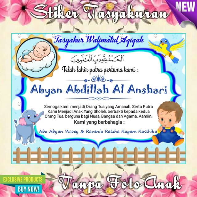 Jual [TERMURAH] Stiker Tasyakuran Aqiqah - Tanpa Foto Anak | Shopee