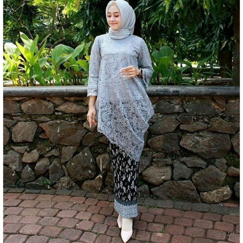 Jual COD Stelan Kebaya Brukat Tunik Miring Rok Plisket / Kebaya Modern ...