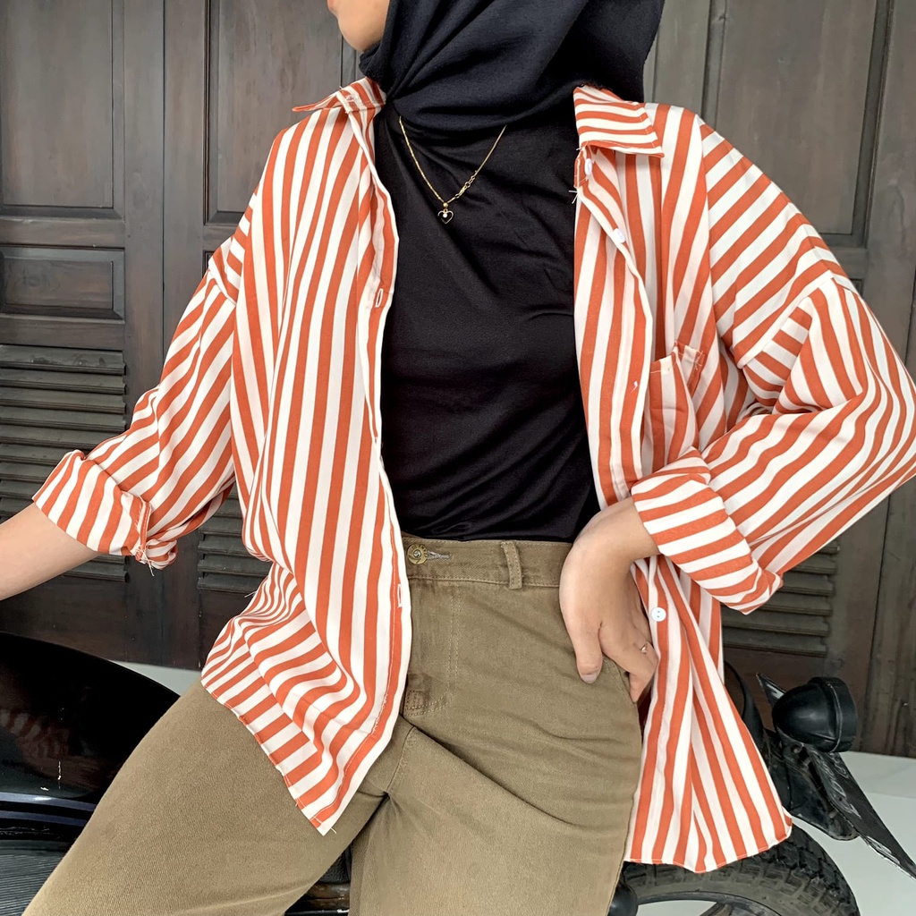 Jual Zille Amore Kemeja Salur Oversize Kemeja Garis Stripe Jumbo