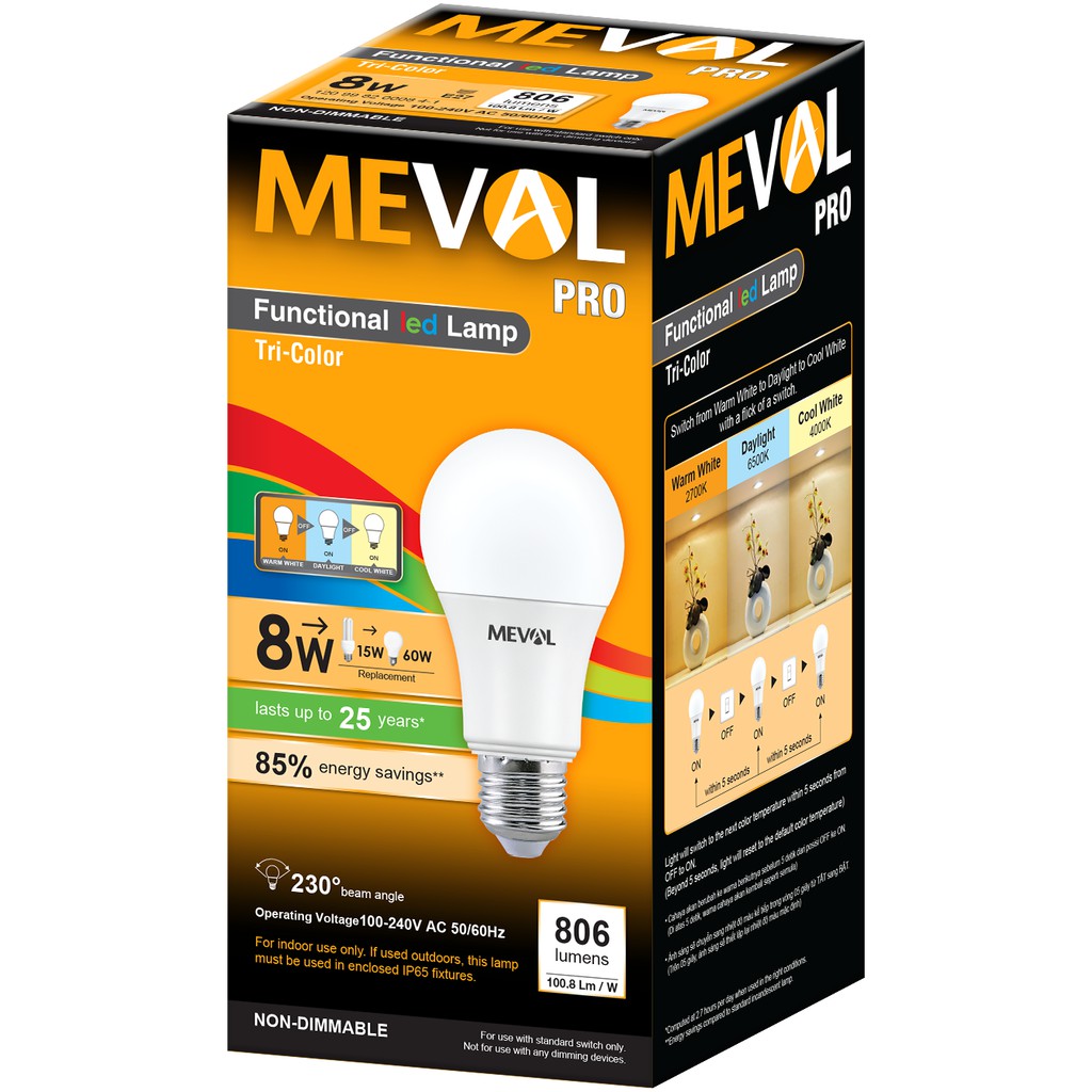 Jual Lampu 3 Warna LED Bulb 8W - Tri Color MEVAL | Shopee Indonesia
