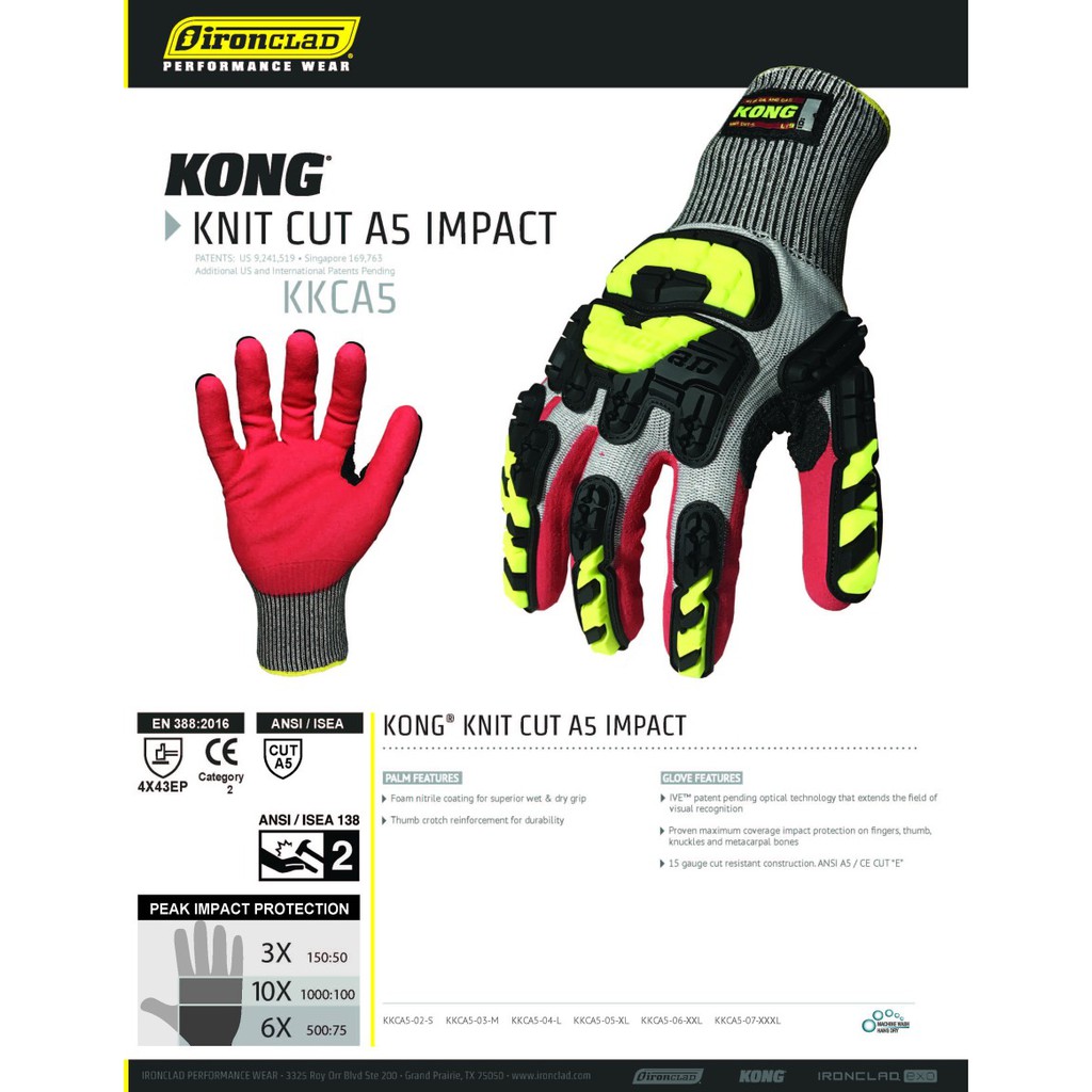 Ironclad KRC5 Kong Rigger Grip Cut 5 Gloves – Cut Resistant, Select Size