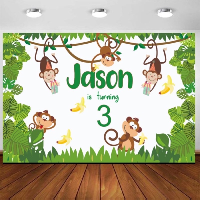 Jual Custom banner backdrop ulang tahun tema monyet monkey banner ...