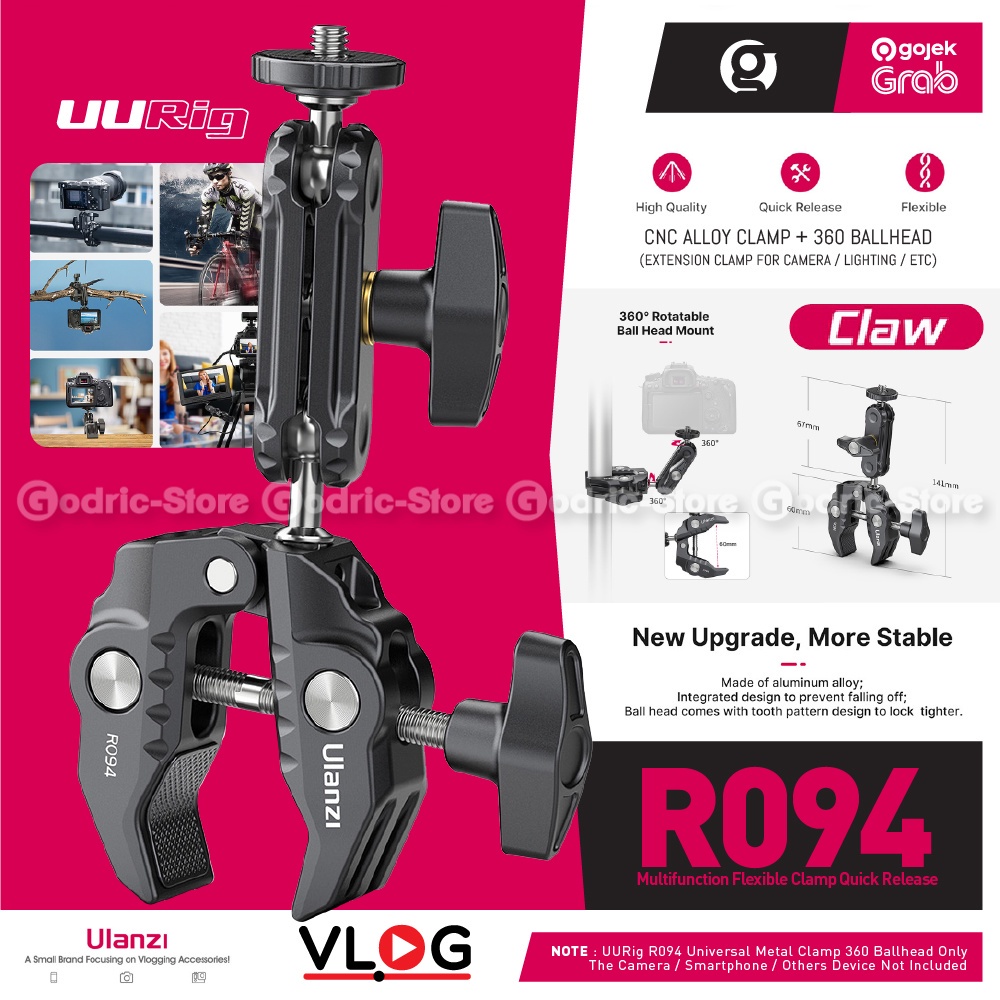 Jual ULANZI UURIG R094 Metal Clamp with 360 Rotate Ball Head & Magic ...