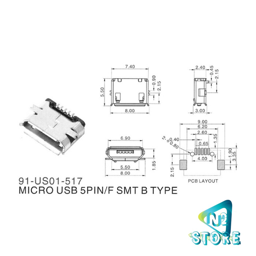 Jual Micro USB Type B Female 5 Pin Socket Connector | Shopee Indonesia
